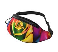 Marsupio unisex con stampa di rose arcobaleno, regolabile, sicuro, per viaggi, escursionismo, ciclismo e corsa
