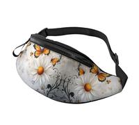 Marsupio unisex con stampa floreale bianca margherita motivo farfalla unisex fiori misura regolabile marsupio studenti borsa a mani libere tendenza per la vita nel campus 14 x 35 cm, a30, taglia unica