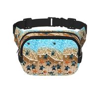 Marsupio unisex con tartarughe sulla spiaggia, regolabile, quadrato, doppio strato, per attività all'aperto, viaggi, corsa, escursionismo, Nero , Taglia unica