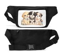 Marsupio unisex con tre adorabili cuccioli con gioielli, nero