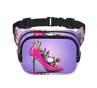Marsupio unisex quadrato a doppio strato con stampa scarpe e trucco alla moda marsupio a tracolla marsupio da viaggio allenamento, nero, Taglia unica