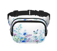Marsupio unisex regolabile a doppio strato con libellula e fiori, per attività all'aperto, viaggi, corsa, escursionismo, Nero , Taglia unica