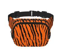 Marsupio unisex regolabile a doppio strato quadrato con leopardo arancione tigre per attività all'aperto, viaggi, corsa, escursionismo, Nero , Taglia unica