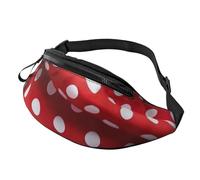 Marsupio unisex rosso con stampa a pois bianchi, accessorio da viaggio, adatto per occhiali da sole, chiavi, power bank, telefoni