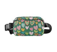 Marsupio verde per San Valentino, alla moda, a forma di cuore, per uomini e donne, mini borsa a tracolla con tracolla regolabile per viaggi, corsa, escursionismo, Cuore verde del fumetto di San