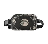 Marsupio vintage Boho nero bianco luna alla moda per donne uomini piccolo marsupio con cerniera marsupio con tracolla regolabile per viaggi vacanze corsa