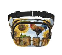 Marsupio vintage con gallo girasole, unisex, regolabile, quadrato, doppio strato, per attività all'aperto, viaggi, corsa, escursionismo, Nero , Taglia unica