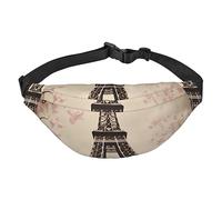 Marsupio vintage con stampa Torre Eiffel, unisex, regolabile, stile casual, per viaggi, escursionismo, corsa, ciclismo, nero, taglia unica, Nero , Taglia unica
