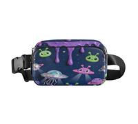 Marsupio viola con alieni e spazio alla moda per uomini e donne, piccola borsa a tracolla con tracolla regolabile per viaggi, corsa, escursionismo