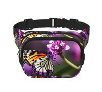 Marsupio viola con stampa di farfalle prugna per donne e uomini con cinghia regolabile per viaggi, escursionismo, ciclismo