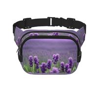 Marsupio viola con stampa floreale colorata lavanda con estensore, per uomini e donne, marsupio con tasche con cerniera, nero, Taglia unica