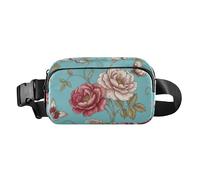 Marsupio William Morris con farfalla rosa, color foglia di tè, alla moda, per donne e uomini, impermeabile, antifurto, con cinghia regolabile, per viaggi, shopping, corsa