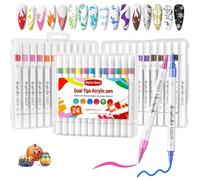 Marte Vanci Pennarelli acrilici per nail art, 24 colori, doppia punta, pennarello con pennello e punta a proiettile, set di pennarelli per unghie, pittura su roccia, tessuto, vetro, legno, ceremica