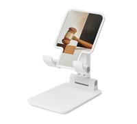 Martelletto astratto minimalista geometrico giustizia pieghevole supporto per telefono cellulare angolo regolabile altezza desktop portatile cellulare culla compatibile con tutti gli smartphone bianco