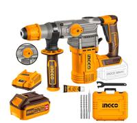Ingco Crhli202882 Martello Demolitore a Batteria 20 V Sds Plus Trapano Tassellatore Rotativo Brushless 2 batterie 4 Ah in Valigetta