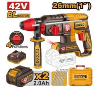 Martello Demolitore 42V 26mm INGCO + 2 Batterie, CaricaBatteria, Punte, Valgetta