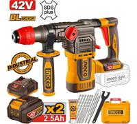 Martello demolitore 42V BRUSHLESS 4.5J INGCO + 2 Batteria + 6 Punte + Valigetta