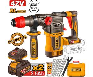 Martello demolitore 42V BRUSHLESS 4.5J INGCO + 2 Batteria + 6 Punte + Valigetta