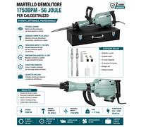Martello Demolitore Perforatore Pneumatico 2000W 1750BPM 56J per Calcestruzzo