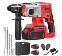 Martello Perforatore a Batteria 2 * 4.0Ah, 21V Martello Demolitore SDS Plus, Martello Tassellatore a Batteria, 3 Trapani, 2 Scalpelli, Adatti per Cemento, Muratura, Pareti, 4 in 1 Funzioni