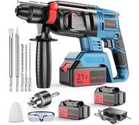 Martello Perforatore a Batteria 4 in 1 - Tassellatore Con Adattatore SDS-Plus, Mandrino, 3 Punte, 2 Scalpelli e 2 Batterie 4000mAh