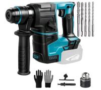 Martello perforatore a batteria compatibile con batteria Makita 18 V con 8 punte e guanti, 2,2 Joule, 1400 giri/min, 4200 bpm, per forare, trapano a martello, scalpello per mattoni, legno, acciaio,