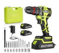 Martello perforatore a batteria da 21 V, set di avvitatore a batteria senza spazzole con 2 batterie da 2000 mAh, mandrino da 3/8", coppia 21 + 3, trapano a batteria max 60 N.m, luci a LED e 2 marce