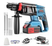 Martello Perforatore a Batteria, Martello Tassellatore a Batteria, Martello Demolitore Batterie 21V 4Ah, 4 in 1 Funzione, Adattatore SDS-plus con Mandrino, 3 Punte, 2 Scalpelli