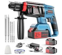 Martello Perforatore a Batteria, Martello Tassellatore a Batteria, Martello Demolitore Batterie 21V 4Ah, 4 in 1 Funzione, Adattatore SDS-plus con Mandrino, 3 Punte, 2 Scalpelli