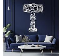 Martello Vichingo Thor Mjolnir in Metallo, Decorazione da Parete nordica con Nodo Celtico, Decorazione da Parete in Ferro con Mitologia norrena per Soggiorno (Argento, 60x43 cm)