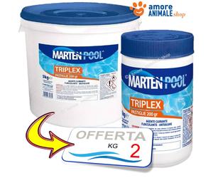 Marten TRIPLEX Past. 200 gr → 1 / 2 / 5 Kg CLORO MULTIFUNZIONE per Acqua Piscina