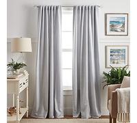 Martha Stewart Coppia di tende oscuranti per finestra, con tasca per asta/linguetta posteriore, 213,4 cm, bianco/indaco
