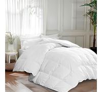 Martha Stewart Lussuoso piumino in piuma d'oca in fibra di piumino, per letto matrimoniale, 100% cotone, qualità alberghiera, ipoallergenico, per tutte le stagioni, calore medio, 172 x 228 cm, bianco
