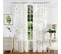 Martha Stewart Marthas Garden - Coppia di tende da finestra semi-velate con tasca per bastone, motivo floreale, 213,4 cm, colore: Oro