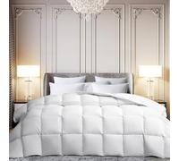 MARTHA STEWART Piumino extra caldo in fibra di piuma d'oca, per letto king size, tessuto silenzioso con imbottitura di lusso da 2,4 g, con 8 passanti angolari, bianco, 269,2 x 228,6 cm