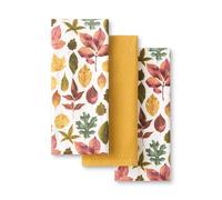 Martha Stewart Set di 3 asciugamani da cucina con foglie autunnali, 100% cotone con spugna assorbente, asciugamani decorativi da cucina, marrone chiaro/rosso/verde, 40,6 x 71,1 cm