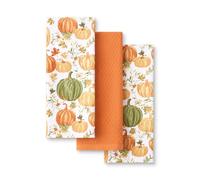 Martha Stewart Set di 3 asciugamani da cucina con zucche autunnali, 100% cotone con spugna assorbente, asciugamani da cucina decorativi, arancione/verde/avorio, 40,6 x 71,1 cm