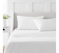Martha Stewart Set di 4 lenzuola in cotone bianco per letto queen size, 1 lenzuolo piatto, 1 lenzuolo con angoli, 2 federe per letto matrimoniale, set di biancheria da letto per appartamenti, lenzuola profonde e morbide, lenzuola bianche