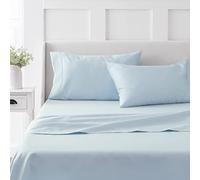 Martha Stewart Set di lenzuola in 100% cotone, 4 pezzi, morbide, lisce, resistenti, facili da pulire, lenzuola con angoli profondi 40,6 cm, lenzuola in rasatello, 1 piatto, 1 con angoli, 2 federe,