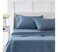 Martha Stewart Set di lenzuola in 100% cotone per letto matrimoniale, 4 pezzi, morbido, liscio, resistente, facile da pulire, lenzuola con tasca profonda 40,6 cm, lenzuola in rasatello, 1 piatto, 1