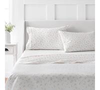 Martha Stewart Set di lenzuola in cotone con motivo floreale, 4 pezzi, 1 lenzuolo piatto, 1 lenzuolo con angoli, 2 federe, biancheria da letto matrimoniale, elementi essenziali per gli appartamenti, lenzuola botaniche, morbide, lisce e rosse