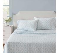 Martha Stewart - Set di lenzuola per letto king size, fresche e su misura, in percalle di cotone naturalmente liscio, leggero al tatto, lenzuola con federe e lenzuolo con angoli abbinati (blu floreale