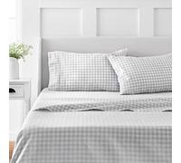 Martha Stewart Set di lenzuola per letto matrimoniale in 100% cotone, 3 pezzi, morbide, lisce, resistenti, facili da pulire, lenzuola con tasca profonda 40,6 cm, lenzuola in rasatello, 1 piatto, 1 con