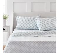 Martha Stewart Set di lenzuola per letto matrimoniale in 100% cotone, 4 pezzi, morbide, lisce, resistenti, facili da pulire, lenzuola con tasca profonda 40,6 cm, lenzuola in rasatello, 1 piatto, 1 con