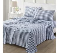 Martha Stewart Set di lenzuola ultra morbide in microfibra spazzolata e lavata, facili da pulire, comode lenzuola con tasca profonda, 1 lenzuolo piatto, 1 lenzuolo con angoli, 2 federe king size, blu
