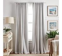 Martha Stewart Ticking - Coppia di tende oscuranti a righe, 213 cm, bianco/grigio