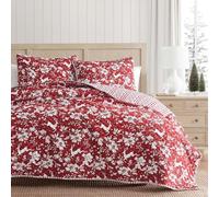 Martha Stewart Trapunta classica, leggera, incredibilmente morbida e resistente alle pieghe, con federe abbinate, set da letto da 3 pezzi, con cervo danzante rosso, matrimoniale/queen size