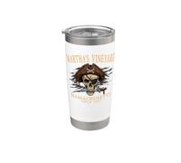 Martha's Vineyard MA Pirate Skull Since 1642 Arancione Bicchiere termico in acciaio inox doppia parete
