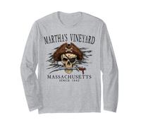 Martha's Vineyard MA Pirate Skull Since 1642 Nero Maglia a Manica