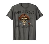 Martha's Vineyard MA Pirate Skull Since 1642 Nero Maglietta